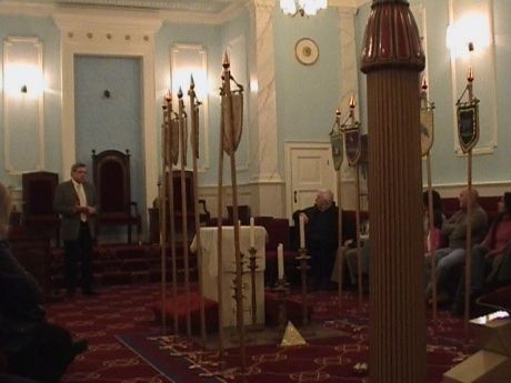 The Royal Arch (4th degree and up) Lodge room at Bristol Freemasons Hall, Park Street